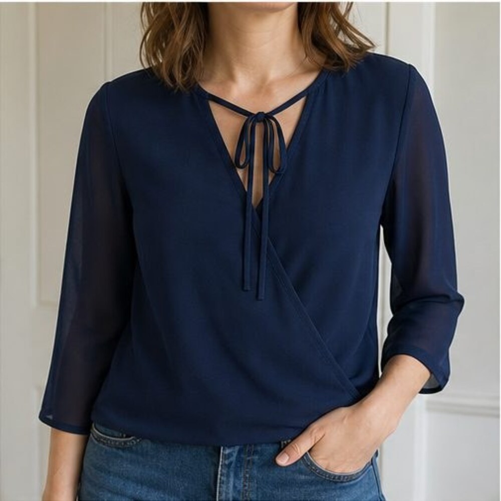 Navy Ruffle Blouse - Picture 2 of 6